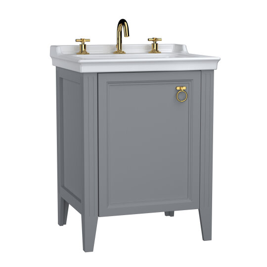 VitrA Valarte Kapaklı Etajerli Lavabo Dolabı, 65 cm, Mat Gri (Lavabo Dahil-Krom Kulplu Sağ),62263 - 2