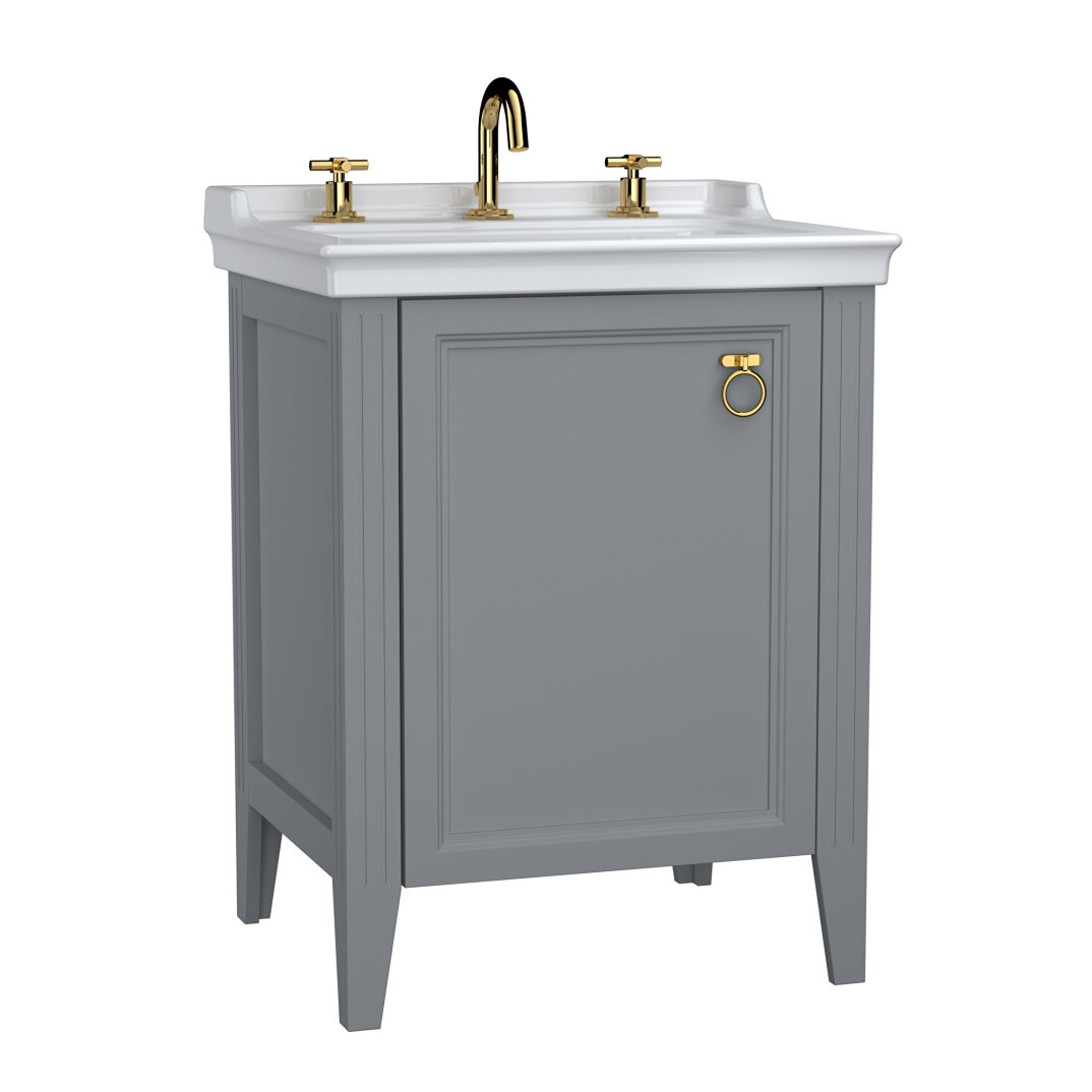 VitrA Valarte Kapaklı Etajerli Lavabo Dolabı, 65 cm, Mat Gri (Lavabo Dahil-Krom Kulplu Sağ),62263 - 2