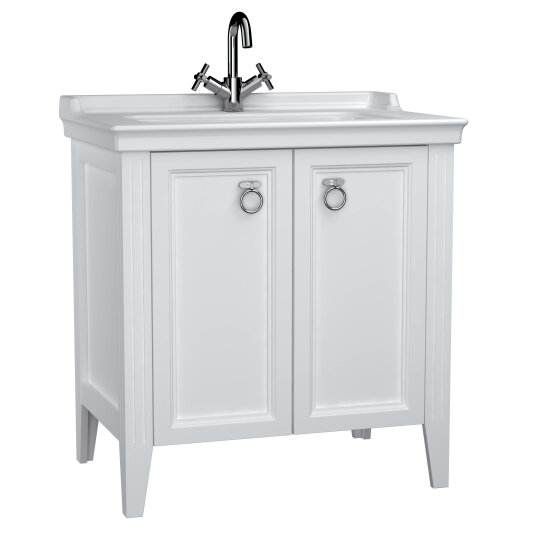 VitrA Valarte Kapaklı Etajerli Lavabo Dolabı, 80 cm, Mat Beyaz (Lavabo Dahil-Krom Kulplu),62153