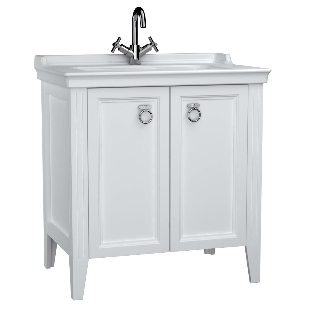 VitrA Valarte Kapaklı Etajerli Lavabo Dolabı, 80 cm, Mat Beyaz (Lavabo Dahil-Krom Kulplu),62153 - 1