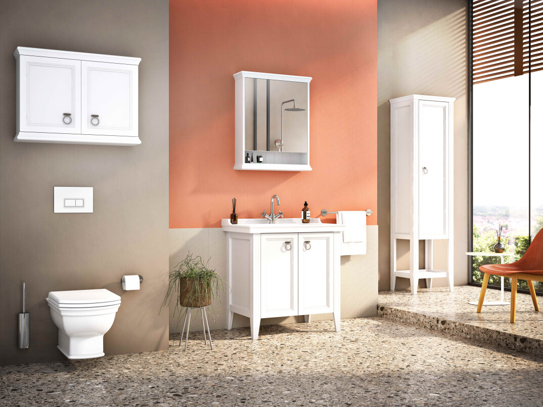 VitrA Valarte Kapaklı Etajerli Lavabo Dolabı, 80 cm, Mat Beyaz (Lavabo Dahil-Krom Kulplu),62153 - 2