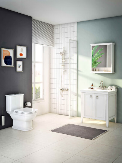 VitrA Valarte Kapaklı Etajerli Lavabo Dolabı, 80 cm, Mat Beyaz (Lavabo Dahil-Krom Kulplu),62153 - 5