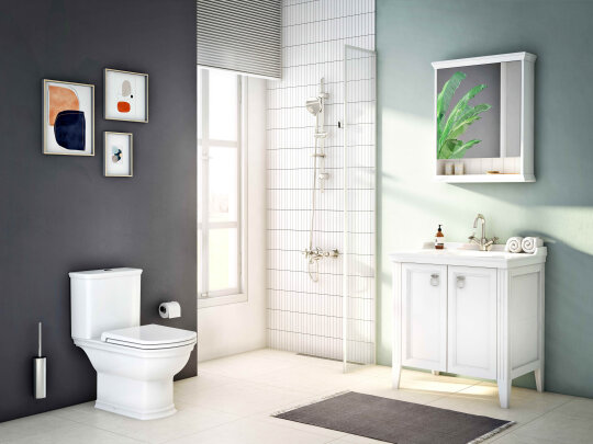 VitrA Valarte Kapaklı Etajerli Lavabo Dolabı, 80 cm, Mat Beyaz (Lavabo Dahil-Krom Kulplu),62153 - 6