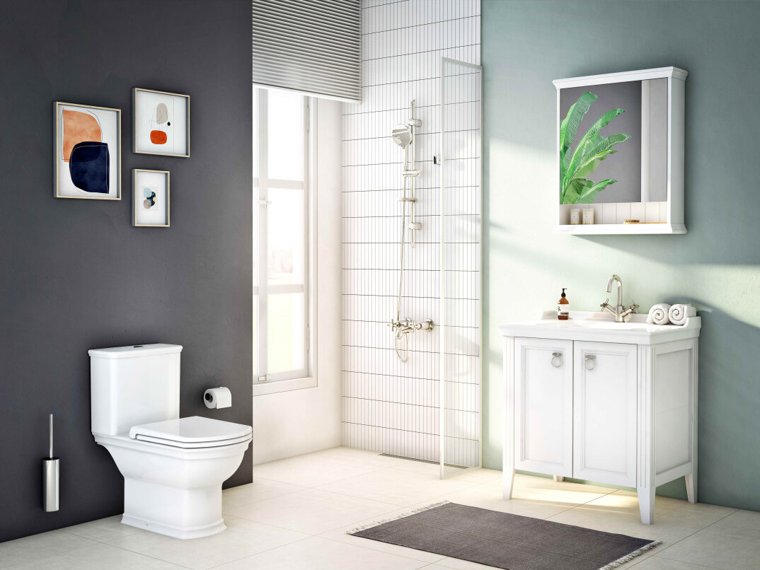 VitrA Valarte Kapaklı Etajerli Lavabo Dolabı, 80 cm, Mat Beyaz (Lavabo Dahil-Krom Kulplu),62153 - 6