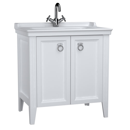VitrA Valarte Kapaklı Etajerli Lavabo Dolabı, 80 cm, Mat Beyaz (Lavabo Dahil-Krom Kulplu),62153 - 7