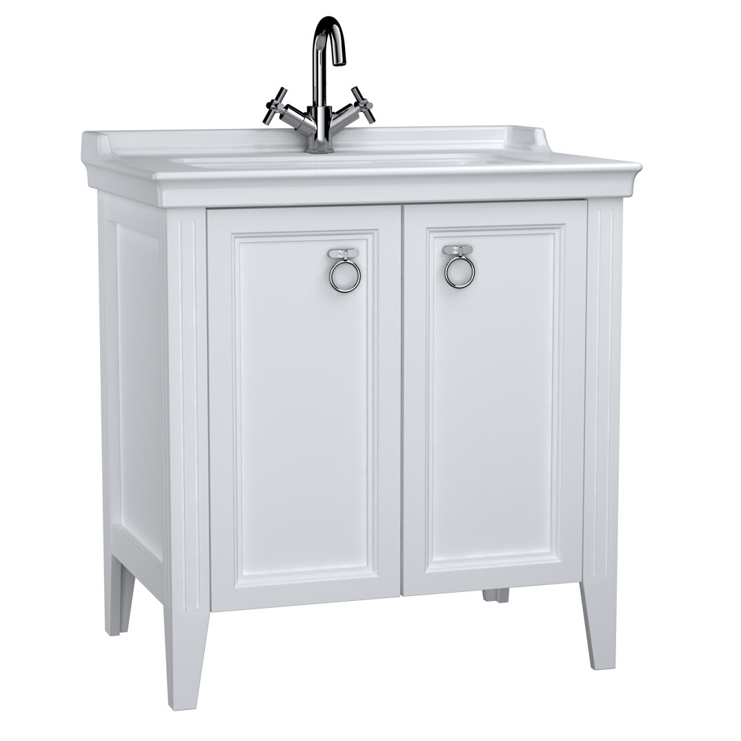VitrA Valarte Kapaklı Etajerli Lavabo Dolabı, 80 cm, Mat Beyaz (Lavabo Dahil-Krom Kulplu),62153 - 7