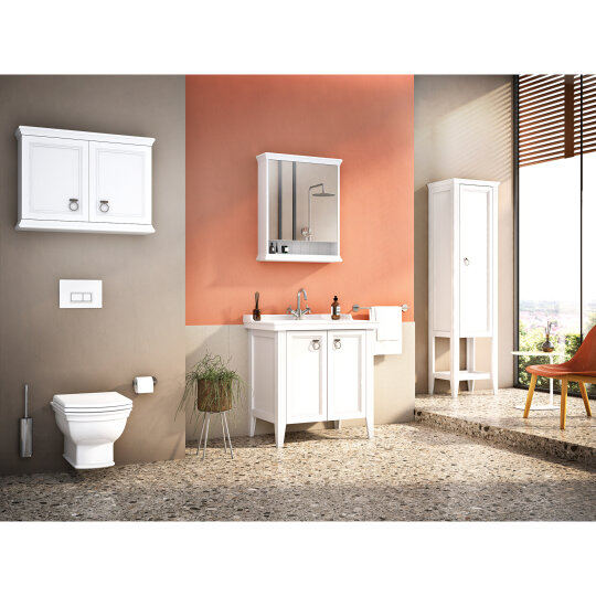VitrA Valarte Kapaklı Etajerli Lavabo Dolabı, 80 cm, Mat Beyaz (Lavabo Dahil-Krom Kulplu),62153 - 8