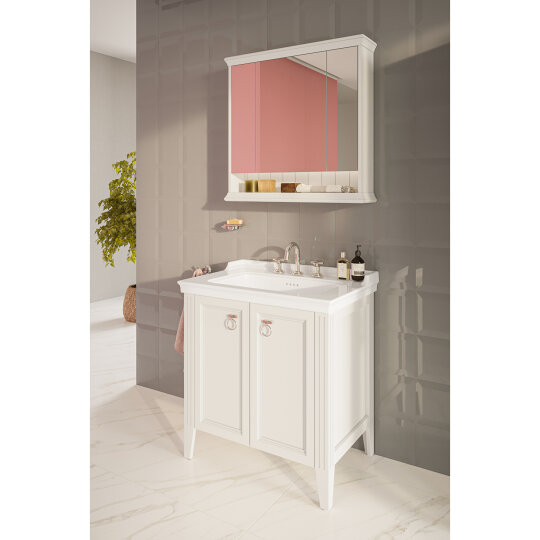 VitrA Valarte Kapaklı Etajerli Lavabo Dolabı, 80 cm, Mat Beyaz (Lavabo Dahil-Krom Kulplu),62153 - 9