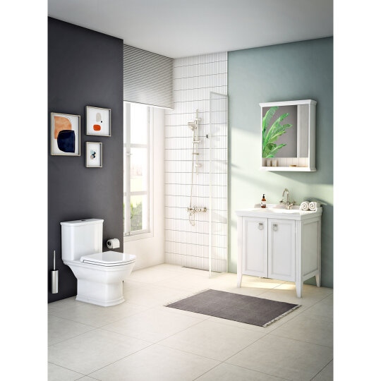 VitrA Valarte Kapaklı Etajerli Lavabo Dolabı, 80 cm, Mat Beyaz (Lavabo Dahil-Krom Kulplu),62153 - 11