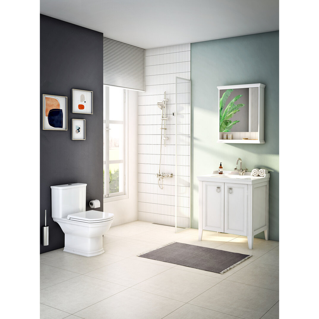 VitrA Valarte Kapaklı Etajerli Lavabo Dolabı, 80 cm, Mat Beyaz (Lavabo Dahil-Krom Kulplu),62153 - 11