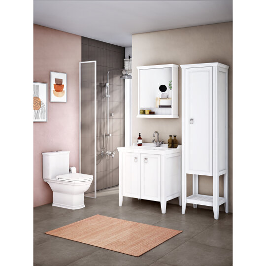 VitrA Valarte Kapaklı Etajerli Lavabo Dolabı, 80 cm, Mat Beyaz (Lavabo Dahil-Krom Kulplu),62153 - 14