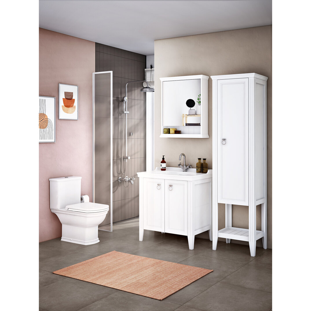 VitrA Valarte Kapaklı Etajerli Lavabo Dolabı, 80 cm, Mat Beyaz (Lavabo Dahil-Krom Kulplu),62153 - 14