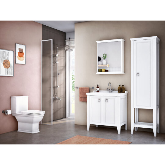 VitrA Valarte Kapaklı Etajerli Lavabo Dolabı, 80 cm, Mat Beyaz (Lavabo Dahil-Krom Kulplu),62153 - 15