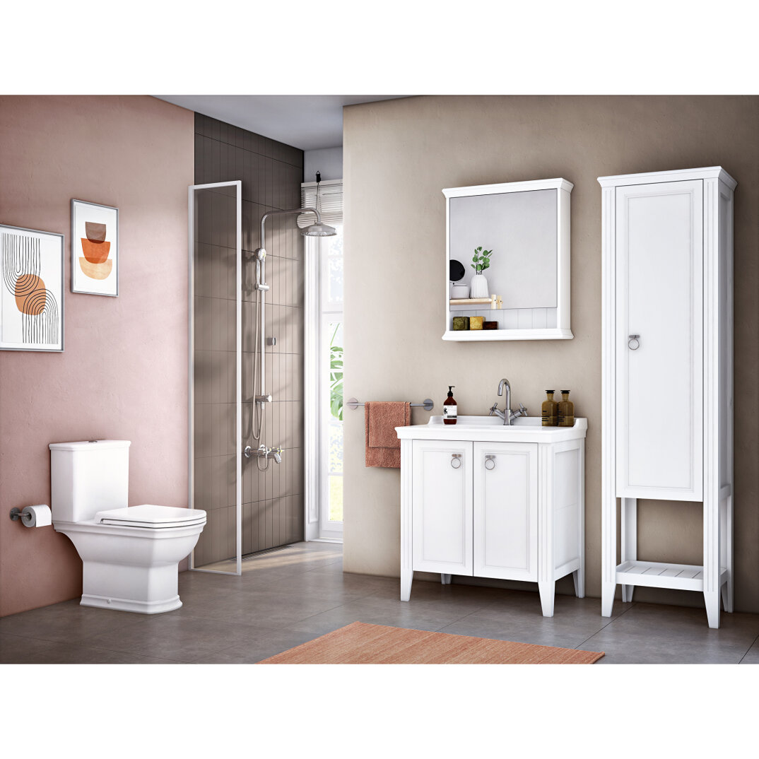 VitrA Valarte Kapaklı Etajerli Lavabo Dolabı, 80 cm, Mat Beyaz (Lavabo Dahil-Krom Kulplu),62153 - 15