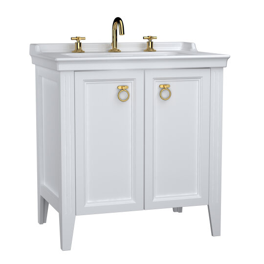 VitrA Valarte Kapaklı Etajerli Lavabo Dolabı, 80 cm, Mat Beyaz (Lavabo Dahil-Krom Kulplu),62162 - 2