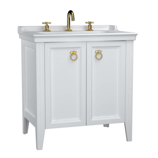 VitrA Valarte Kapaklı Etajerli Lavabo Dolabı, 80 cm, Mat Beyaz (Lavabo Dahil-Krom Kulplu),62162