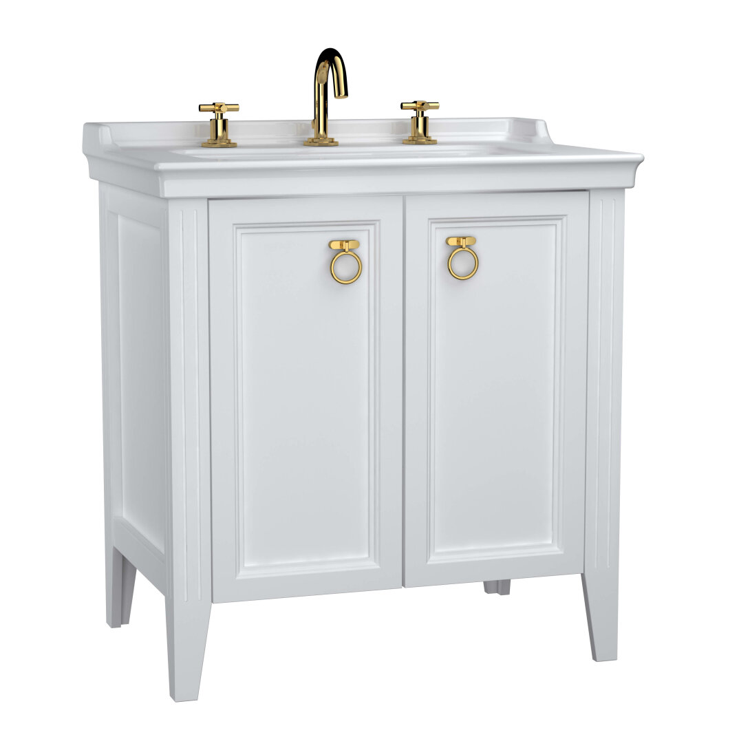 VitrA Valarte Kapaklı Etajerli Lavabo Dolabı, 80 cm, Mat Beyaz (Lavabo Dahil-Krom Kulplu),62162 - 1