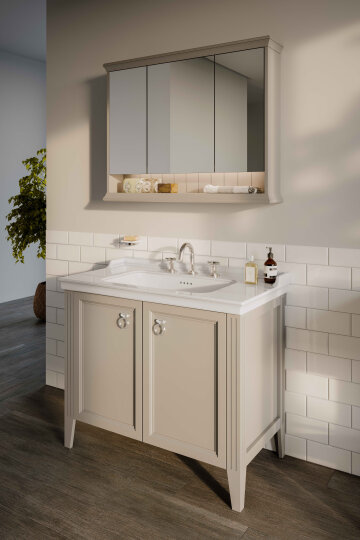 Vitra Valarte Kapaklı Etajerli Lavabo Dolabı, 80 Cm, Mat Gri (Lavabo Dahil-Krom Kulplu) 62154 - 5