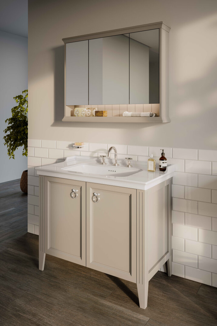 Vitra Valarte Kapaklı Etajerli Lavabo Dolabı, 80 Cm, Mat Gri (Lavabo Dahil-Krom Kulplu) 62154 - 5