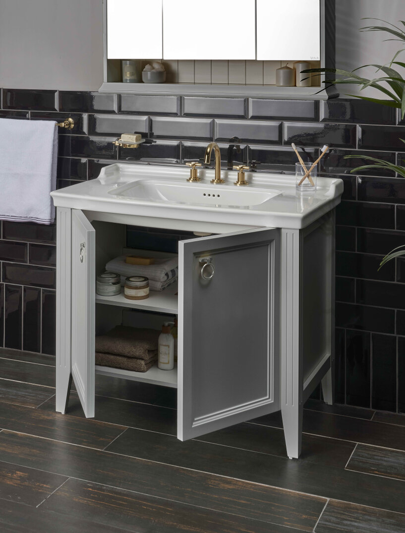 Vitra Valarte Kapaklı Etajerli Lavabo Dolabı, 80 Cm, Mat Gri (Lavabo Dahil-Krom Kulplu) 62154 - 7
