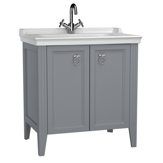 Vitra Valarte Kapaklı Etajerli Lavabo Dolabı, 80 Cm, Mat Gri (Lavabo Dahil-Krom Kulplu) 62154 - 8