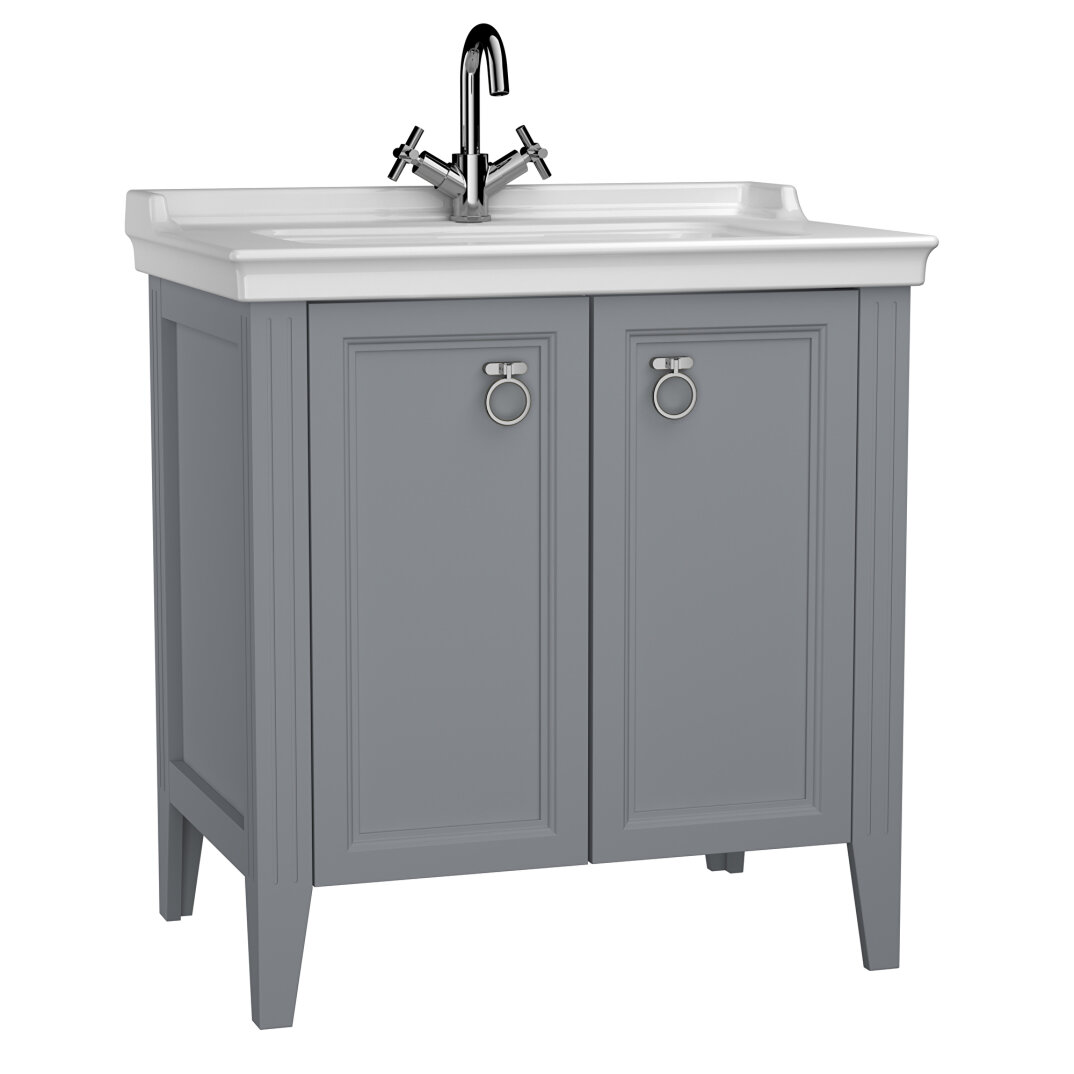 Vitra Valarte Kapaklı Etajerli Lavabo Dolabı, 80 Cm, Mat Gri (Lavabo Dahil-Krom Kulplu) 62154 - 8
