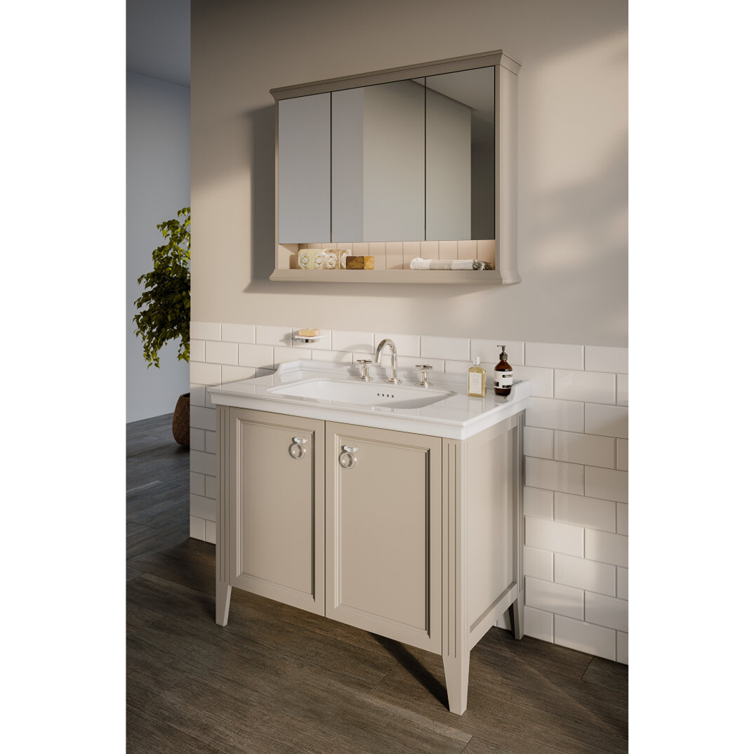 Vitra Valarte Kapaklı Etajerli Lavabo Dolabı, 80 Cm, Mat Gri (Lavabo Dahil-Krom Kulplu) 62154 - 11