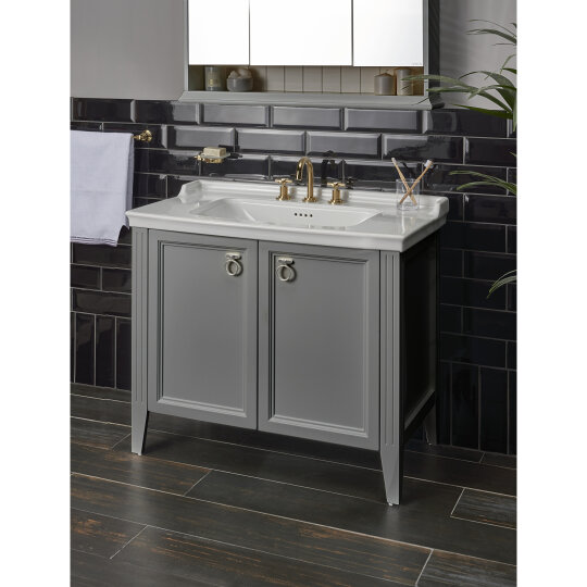 Vitra Valarte Kapaklı Etajerli Lavabo Dolabı, 80 Cm, Mat Gri (Lavabo Dahil-Krom Kulplu) 62154 - 12