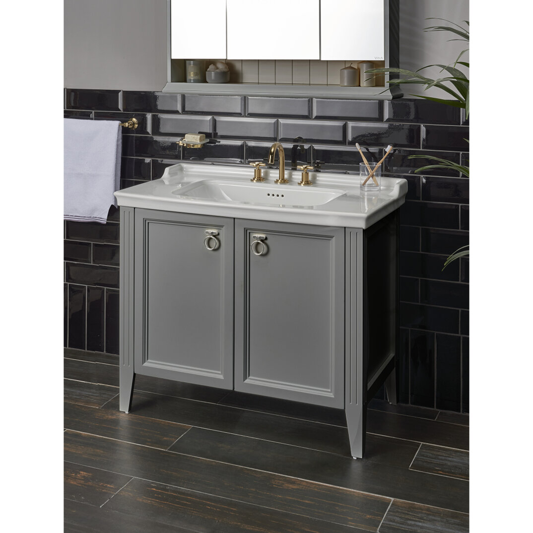 Vitra Valarte Kapaklı Etajerli Lavabo Dolabı, 80 Cm, Mat Gri (Lavabo Dahil-Krom Kulplu) 62154 - 12