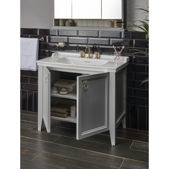 Vitra Valarte Kapaklı Etajerli Lavabo Dolabı, 80 Cm, Mat Gri (Lavabo Dahil-Krom Kulplu) 62154 - 13