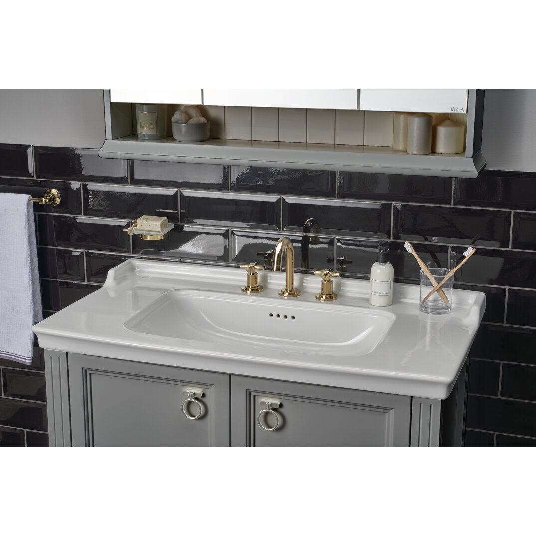 Vitra Valarte Kapaklı Etajerli Lavabo Dolabı, 80 Cm, Mat Gri (Lavabo Dahil-Krom Kulplu) 62154 - 14