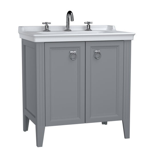 VitrA Valarte Kapaklı Etajerli Lavabo Dolabı, 80 cm, Mat Gri (Lavabo Dahil-Krom Kulplu),62163 - 2