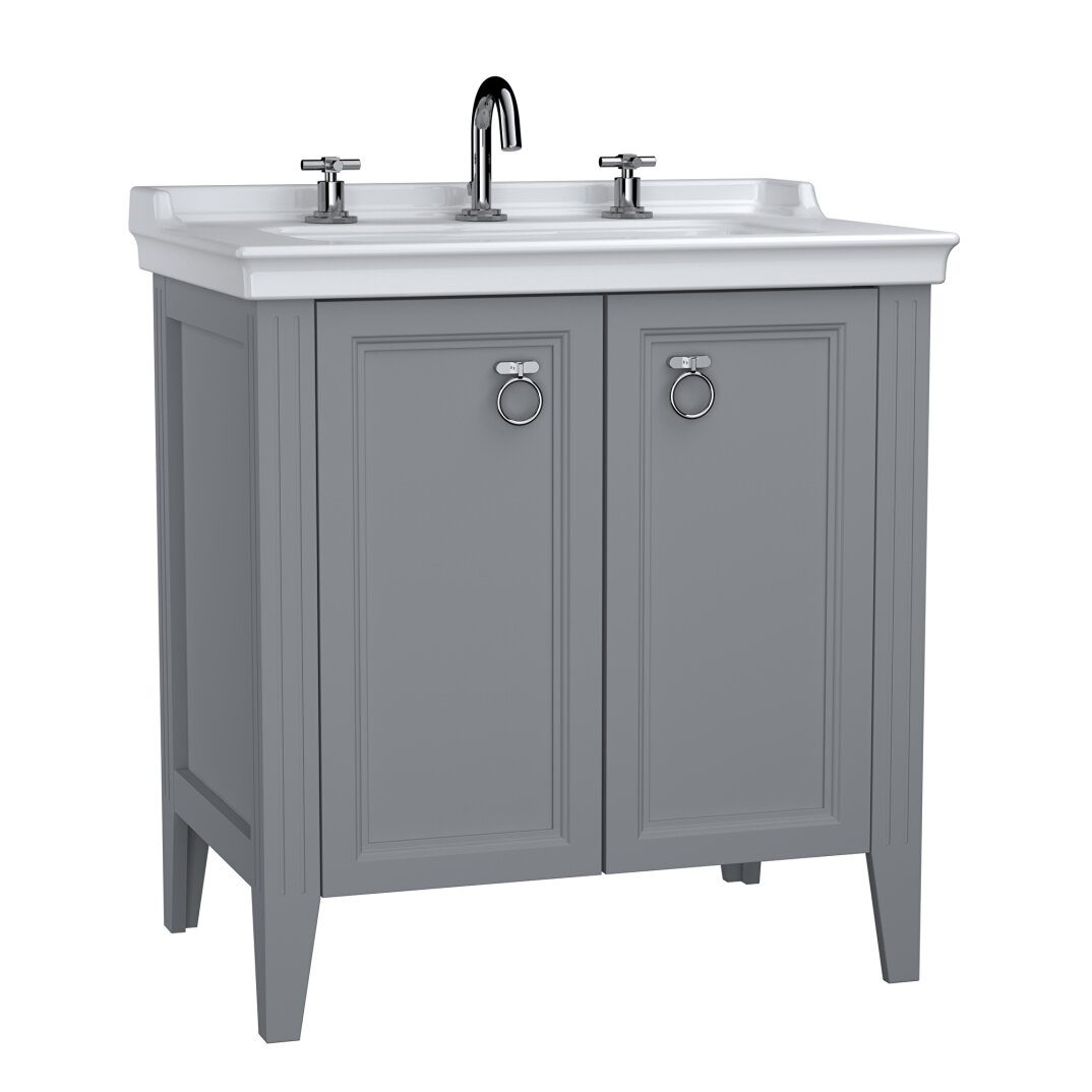 VitrA Valarte Kapaklı Etajerli Lavabo Dolabı, 80 cm, Mat Gri (Lavabo Dahil-Krom Kulplu),62163 - 2