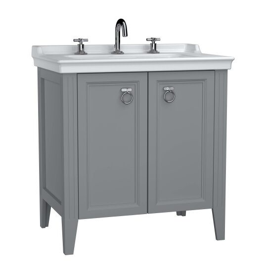 VitrA Valarte Kapaklı Etajerli Lavabo Dolabı, 80 cm, Mat Gri (Lavabo Dahil-Krom Kulplu),62163