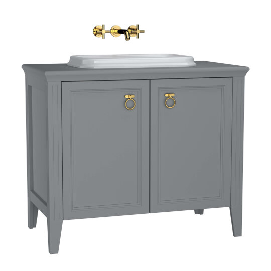 VitrA Valarte Kapaklı Tezgah Üstü Lavabo Dolabı, 100 cm, Mat Gri (Lavabo Dahil-Krom Kulplu),62172