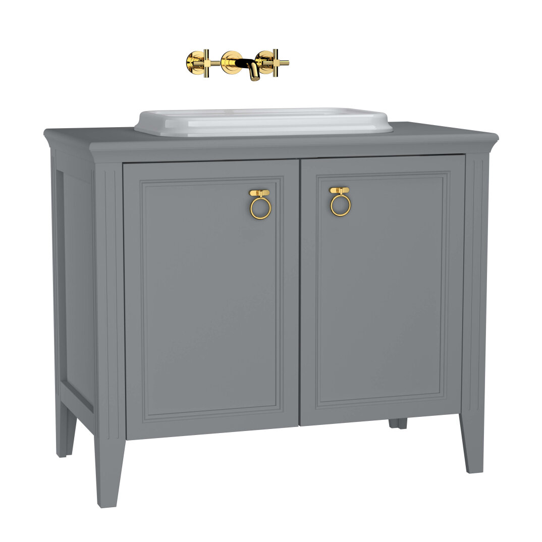 VitrA Valarte Kapaklı Tezgah Üstü Lavabo Dolabı, 100 cm, Mat Gri (Lavabo Dahil-Krom Kulplu),62172 - 1