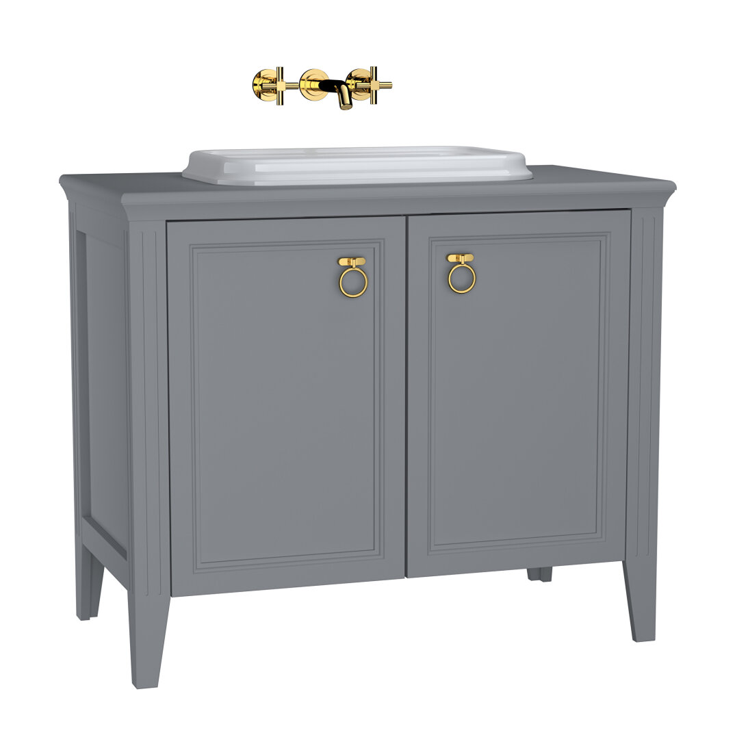 VitrA Valarte Kapaklı Tezgah Üstü Lavabo Dolabı, 100 cm, Mat Gri (Lavabo Dahil-Krom Kulplu),62172 - 2