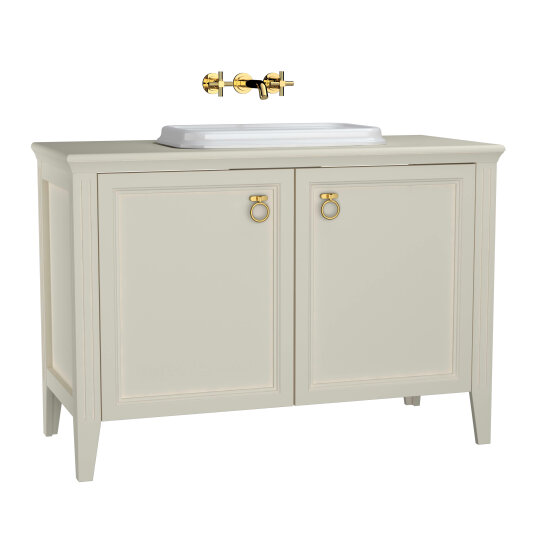 VitrA Valarte Kapaklı Tezgah Üstü Lavabo Dolabı, 120 cm, Mat Fildişi (Lavabo Dahil-Krom Kulplu),62176