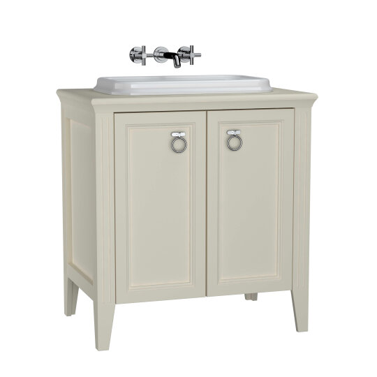 VitrA Valarte Kapaklı Tezgah Üstü Lavabo Dolabı, 80 cm, Mat Fildişi (Lavabo Dahil-Krom Kulplu),62170