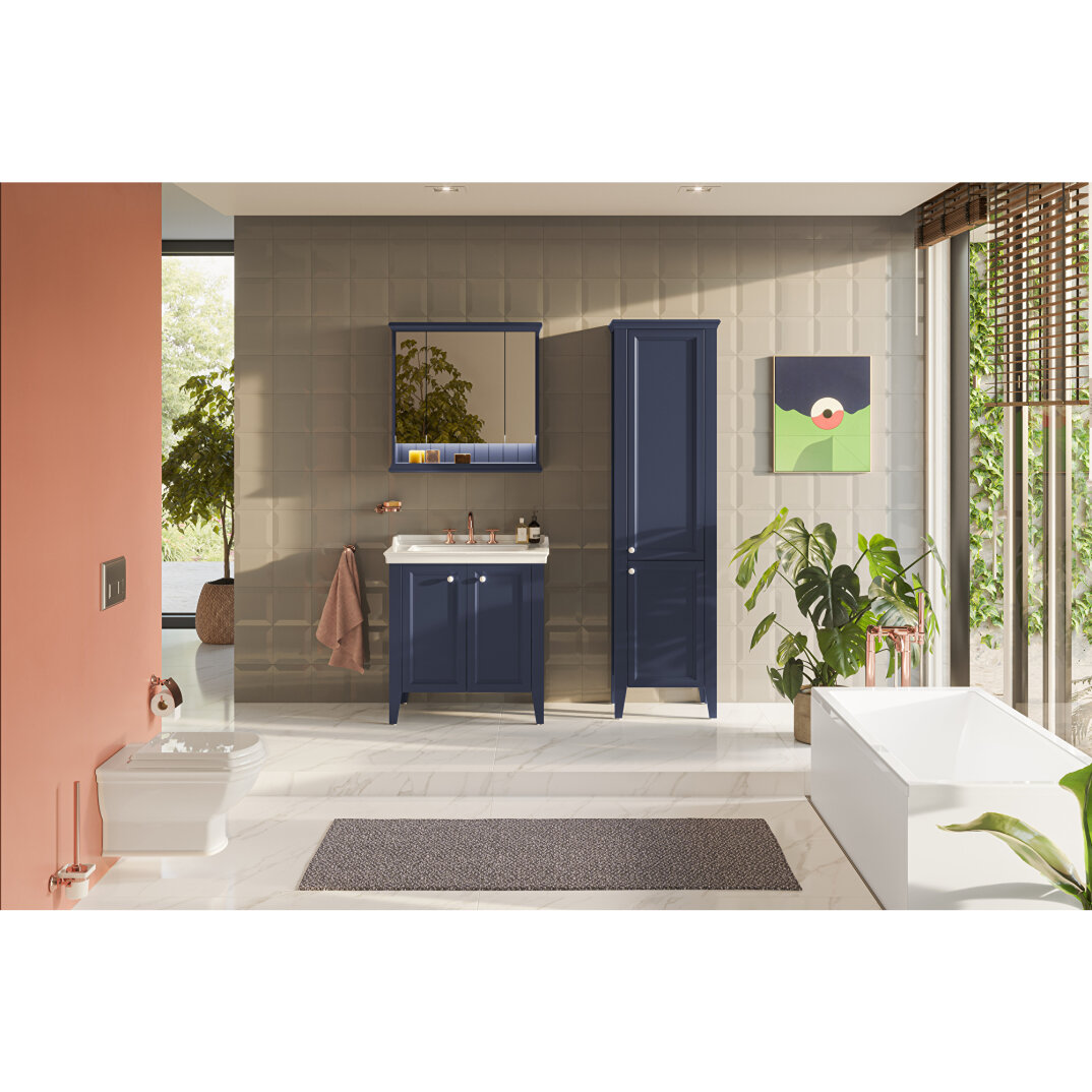 VitrA Valarte Neo Cam Kapaklı Boy Dolabı, 55 cm, Çelik Mavisi (Sağ),65797 - 7