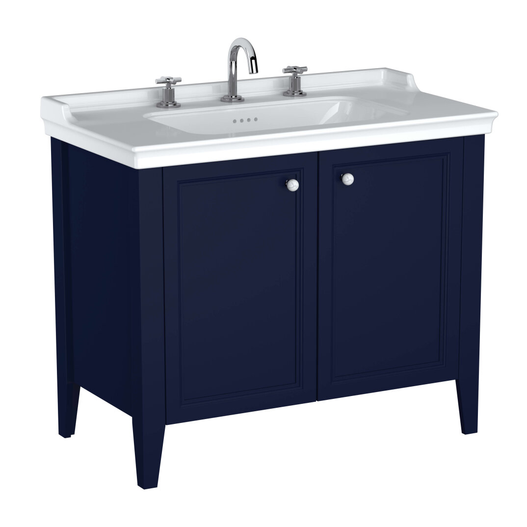 VitrA Valarte Neo Kapaklı Etajerli Lavabo Dolabı, 100 cm, Çelik Mavisi (Lavabo dahil),65771 - 1