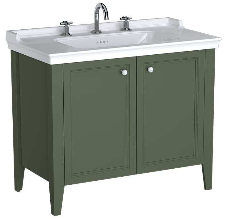VitrA Valarte Neo Kapaklı Etajerli Lavabo Dolabı, 100 cm, Retro Yeşil (Lavabo dahil),65837 - 1
