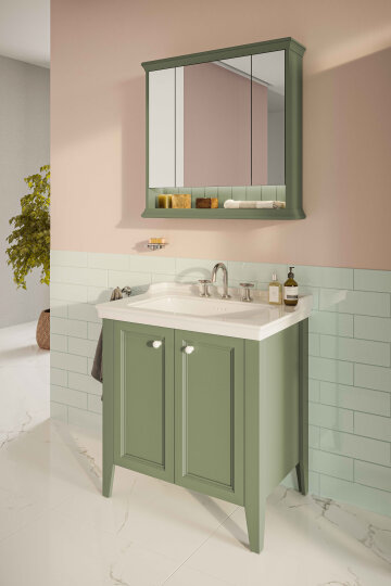 VitrA Valarte Neo Kapaklı Etajerli Lavabo Dolabı, 80 cm, Retro Yeşil (Lavabo dahil),65836 - 4