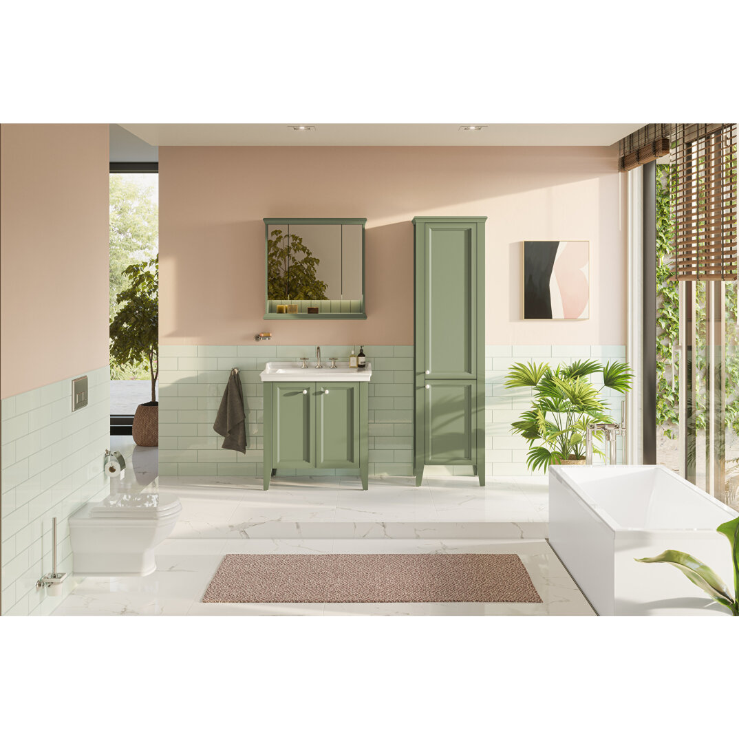 VitrA Valarte Neo Kapaklı Etajerli Lavabo Dolabı, 80 cm, Retro Yeşil (Lavabo dahil),65836 - 6