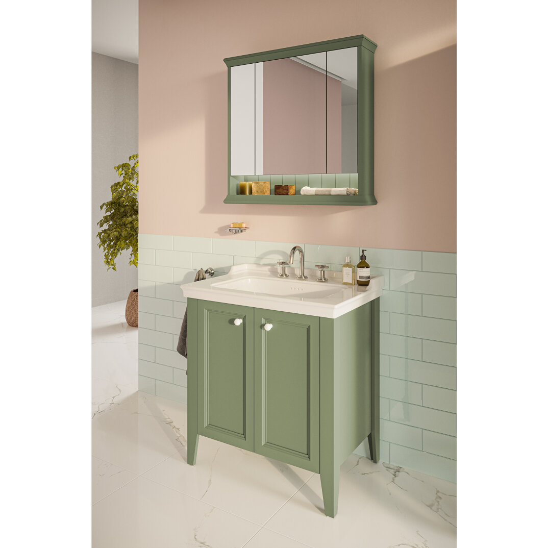 VitrA Valarte Neo Kapaklı Etajerli Lavabo Dolabı, 80 cm, Retro Yeşil (Lavabo dahil),65836 - 8