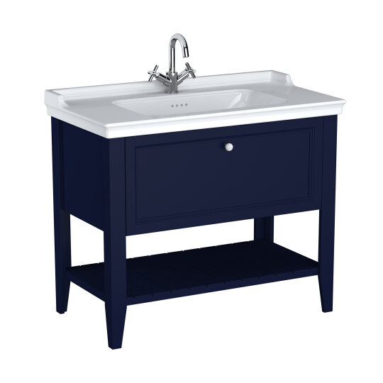 VitrA Valarte Neo Tek Çekmeceli Etajerli Lavabo Dolabı, 100 cm, Çelik Mavisi (Lavabo Dahil),65777 - 2