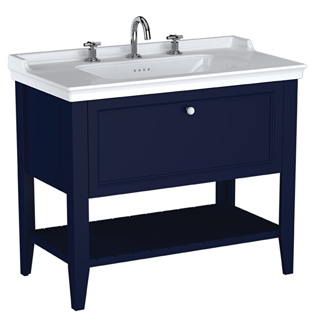 VitrA Valarte Neo Tek Çekmeceli Etajerli Lavabo Dolabı, 100 cm, Çelik Mavisi (Lavabo Dahil),65780 - 2