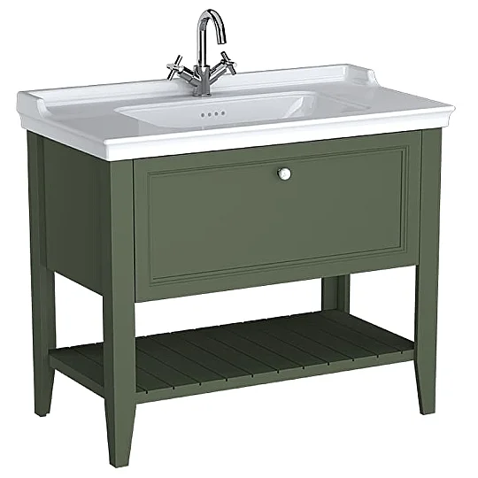 VitrA Valarte Neo Tek Çekmeceli Etajerli Lavabo Dolabı, 100 cm, Retro Yeşil (Lavabo Dahil),65816