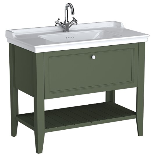 VitrA Valarte Neo Tek Çekmeceli Etajerli Lavabo Dolabı, 100 cm, Retro Yeşil (Lavabo Dahil),65816 - 2