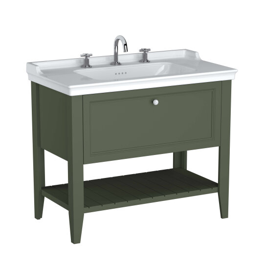 VitrA Valarte Neo Tek Çekmeceli Etajerli Lavabo Dolabı, 100 cm, Retro Yeşil (Lavabo Dahil),65819